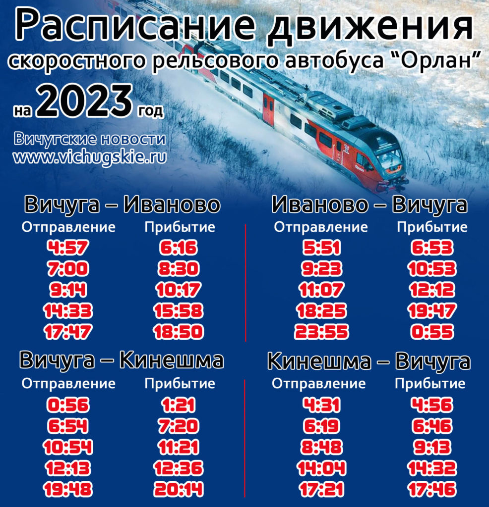 ДОПОЛНИТЕЛЬНЫЕ «ОРЛАНЫ» НАЧИНАЮТ КУРСИРОВАТЬ ПО МАРШРУТУ «ИВАНОВО-КИНЕШМА»  В НОЧНЫЕ И УТРЕННИЕ ЧАСЫ | 01.03.2023 | Новости Вичуги - БезФормата